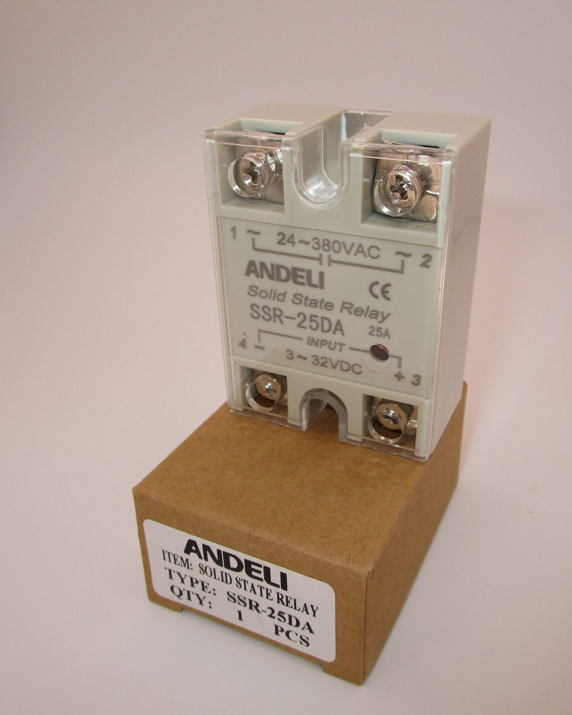 ANDELI SSR-25DA Solid State Relay 25A Load 24-380 VAC / Control 3-32 VDC