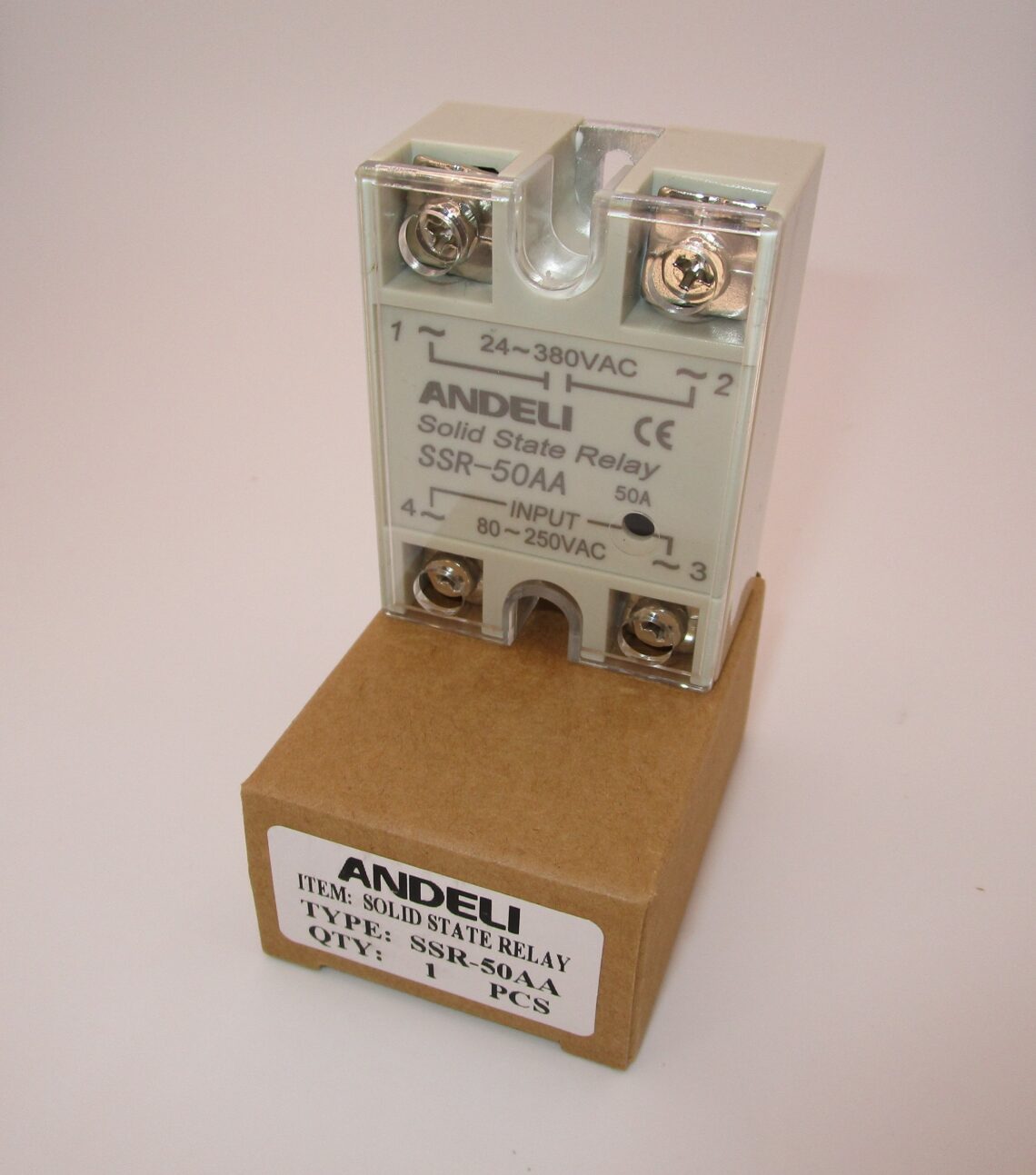 ANDELI SSR-50AA Solid State Relay ANDELI 50A Load 24-380 VAC / Control 80-250 VAC